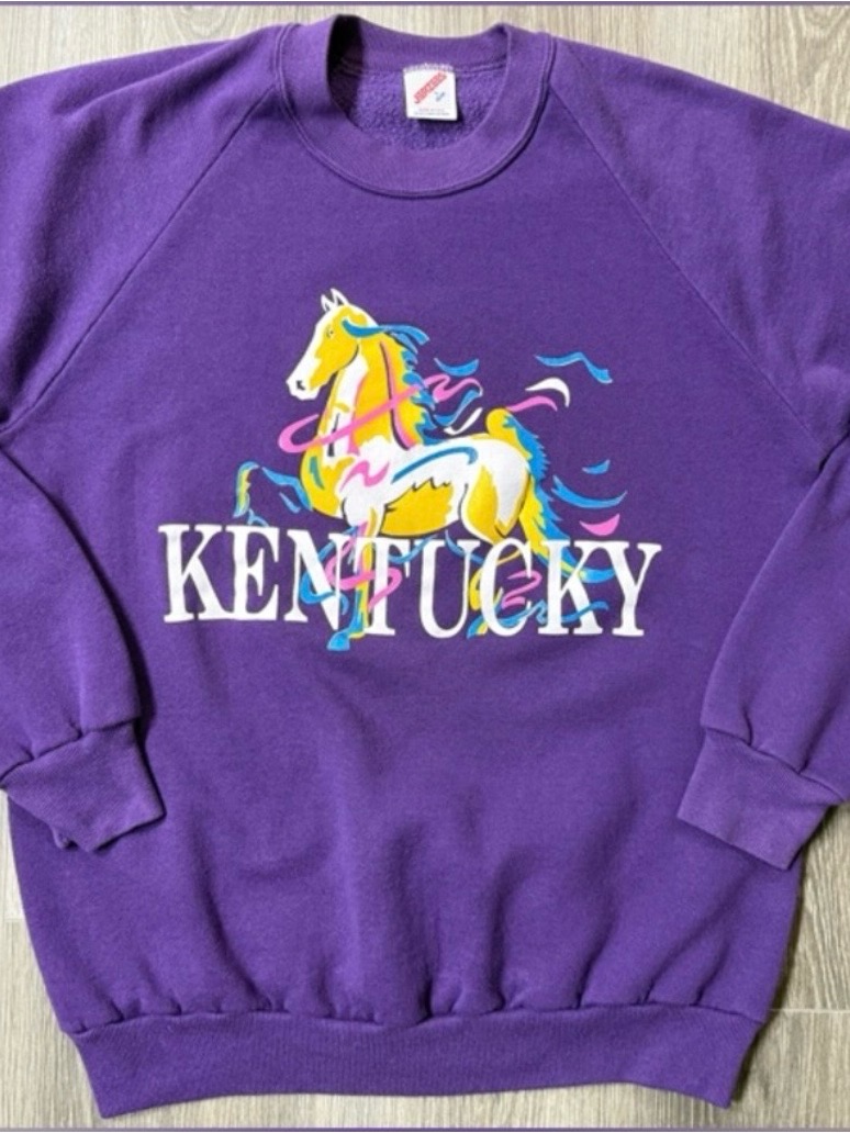 Vintage 90s Jerzees Purple Crewneck Sweatshirt Kentucky Graphic Made In Usa